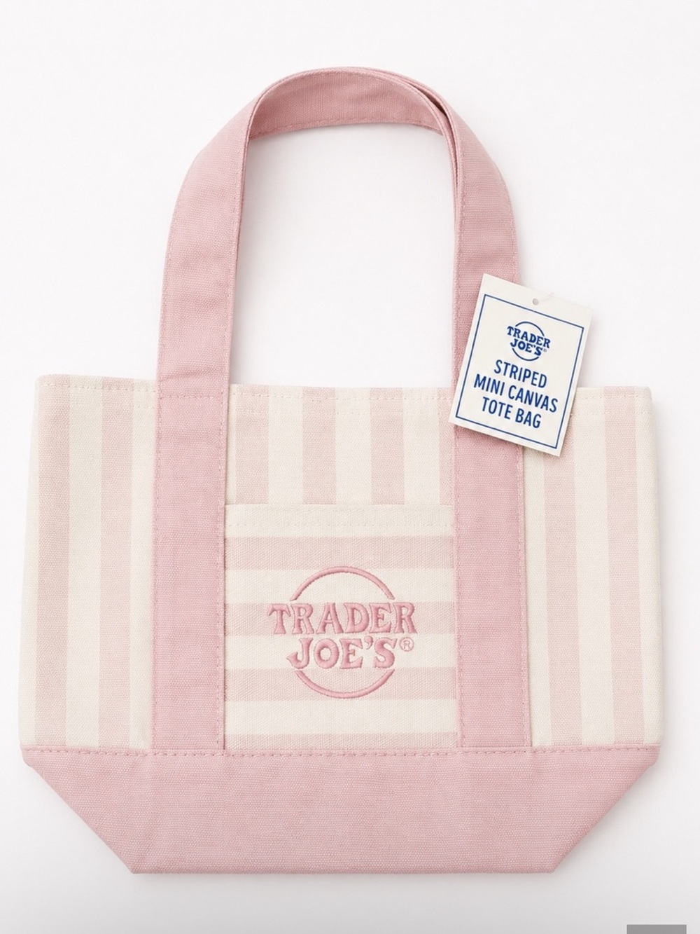 Trader Joe's Mini Pastel Stripe Canvas Tote Bag Limited Edition Pink